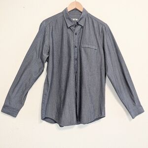 Outlier Men Lg Pivot Button Down Shirt Long Sleeve blue chambray Merino Wool